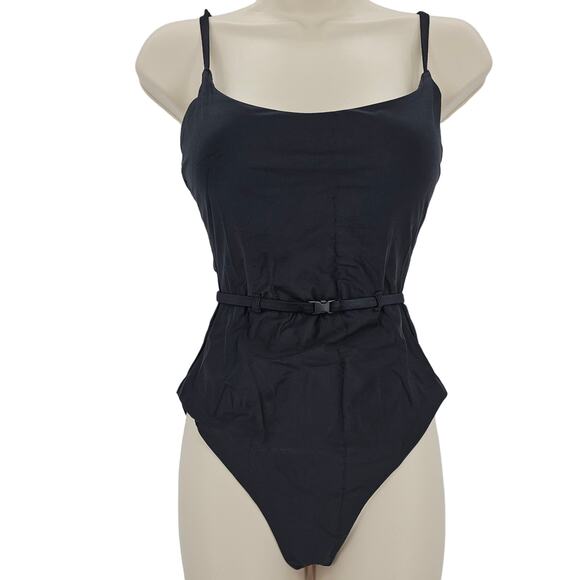 Andie Swim Womans size S The Riviera One Piece Swimsuit Black with Belt NEW - Picture 1 of 8